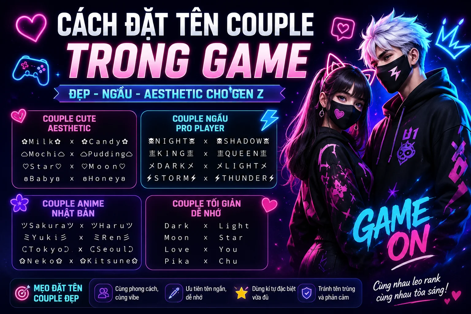 Cách Đặt Tên Couple (Cặp Đôi) Trong Game Không Đụng Hàng