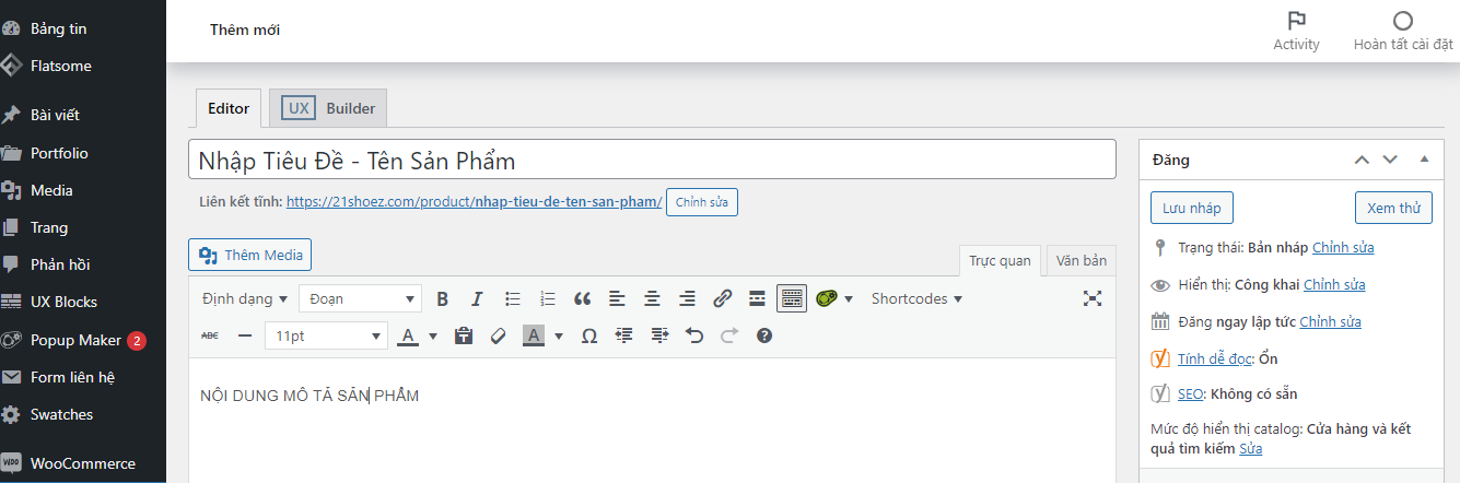 Tạo tiêu đề và viết mô tả nội dung cho sản phẩm